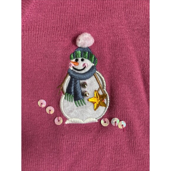 Ladies Crystal Kobe Pink Appliqué Snowmen Cardigan Sweater Size XL - Picture 5 of 9